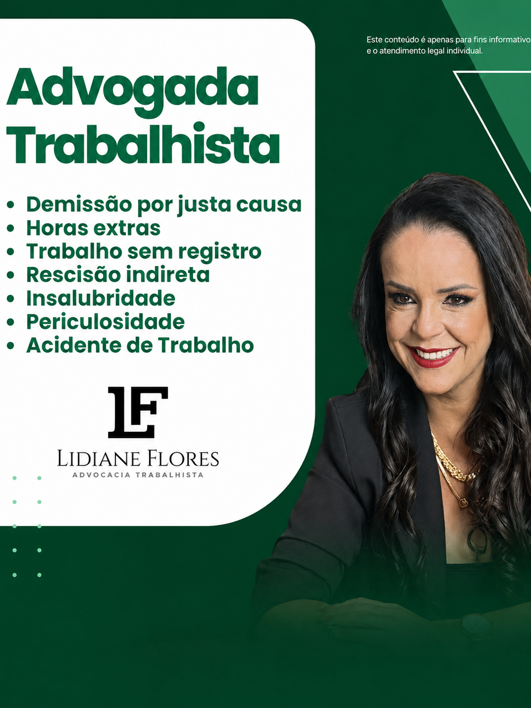 Retrato profissional de Lidiane Flores, advogada trabalhista